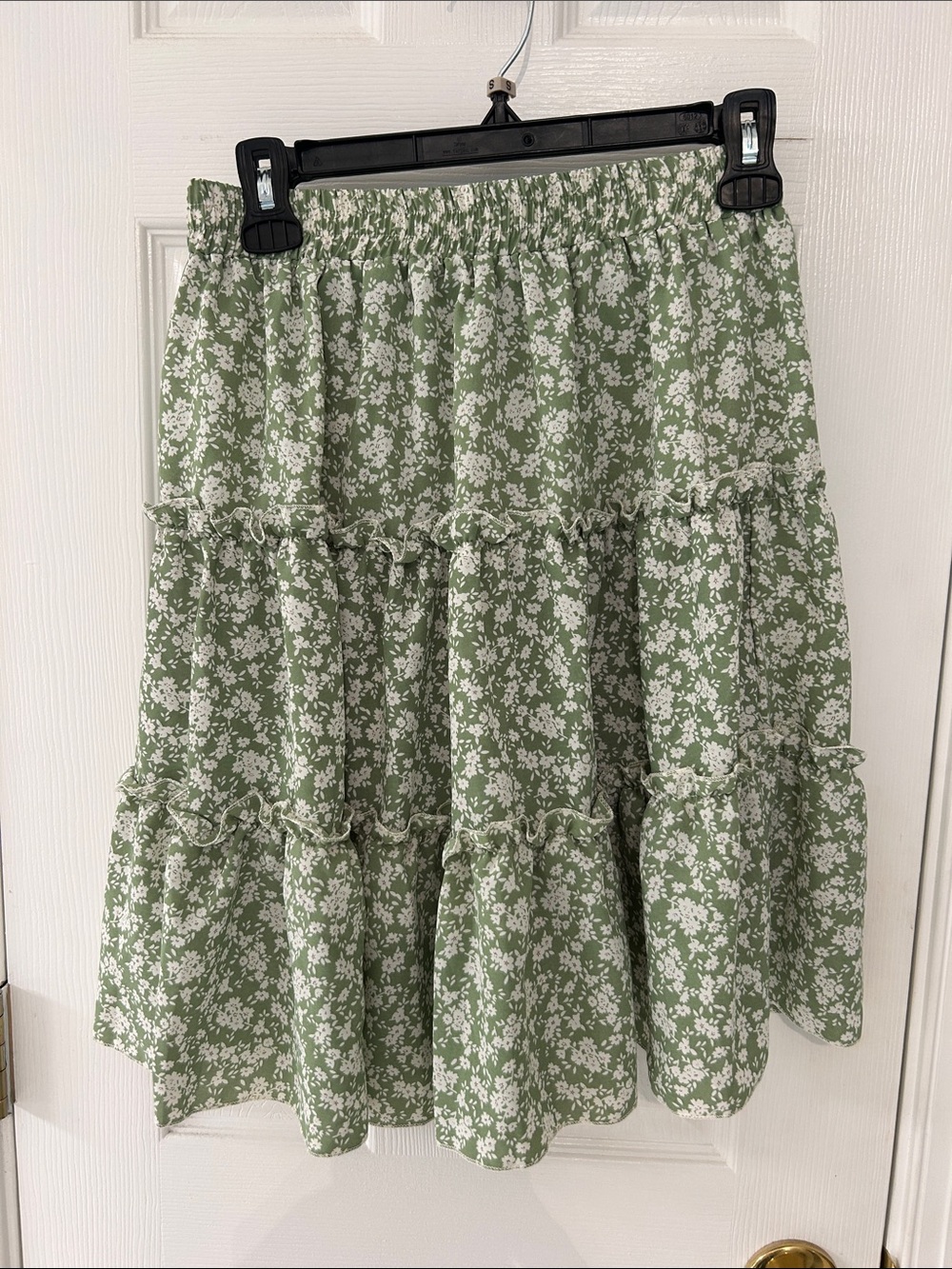 Tiered Floral Skirt in Sage Green